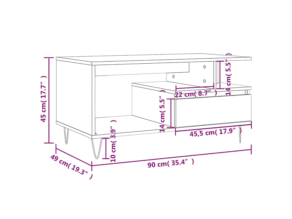 Couchtisch Grau Sonoma 90x49x45 cm Holzwerkstoff