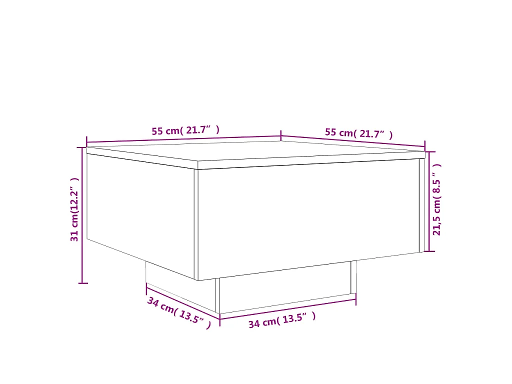 Mesa de centro 55x55x31 cm derivados de madeira cinzento sonoma