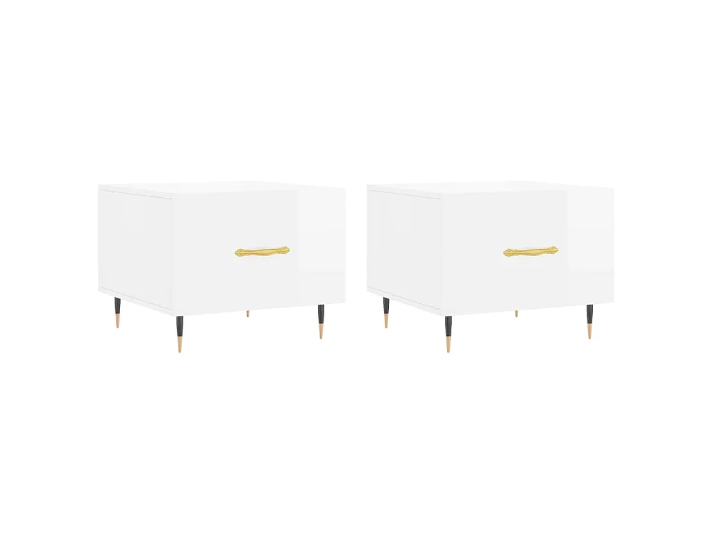 Tavolini Salotto 2pz Bianco Lucido 50x50x40cm Legno Multistrato