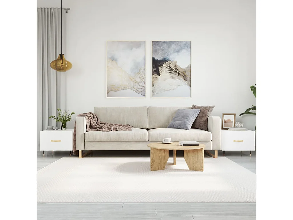 Tavolini Salotto 2pz Bianco Lucido 50x50x40cm Legno Multistrato