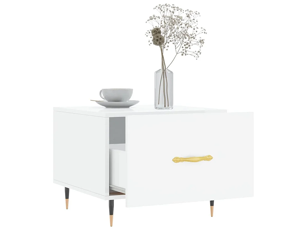 Tavolini Salotto 2pz Bianco Lucido 50x50x40cm Legno Multistrato
