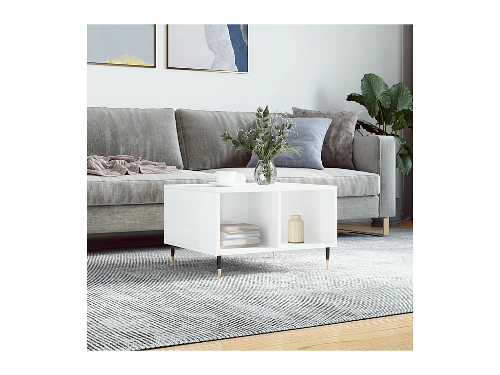 Table basse Blanc brillant 60x50x36,5 cm Bois d'ingénierie