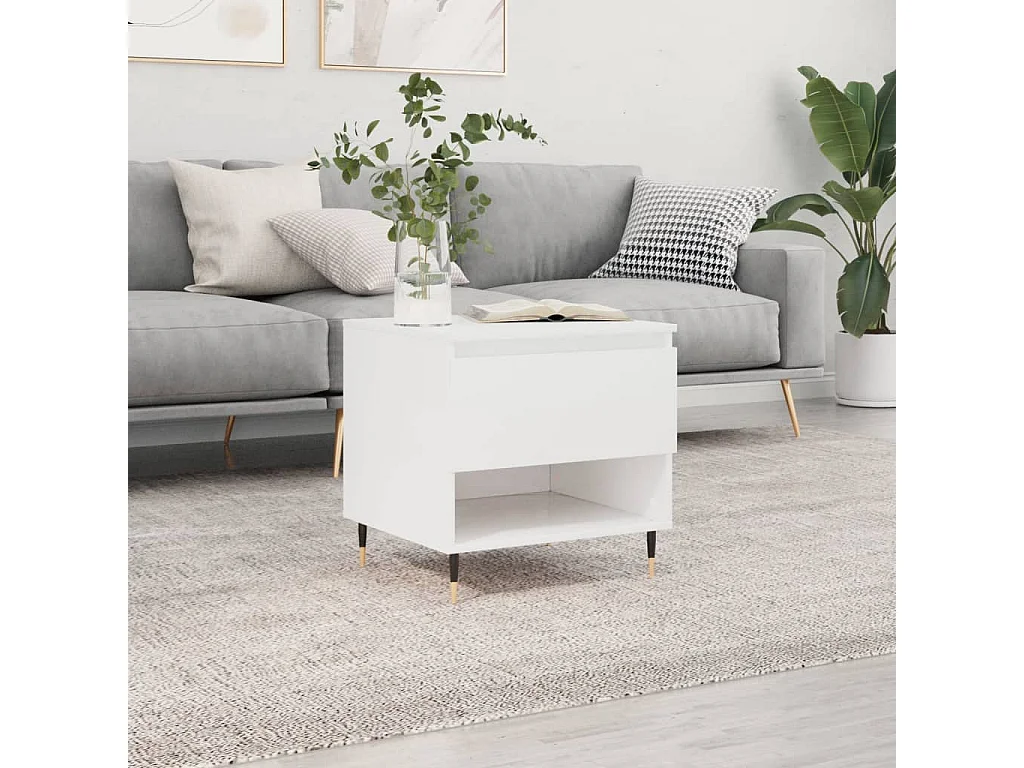 Table basse blanc brillant 50x46x50 cm bois d’ingénierie