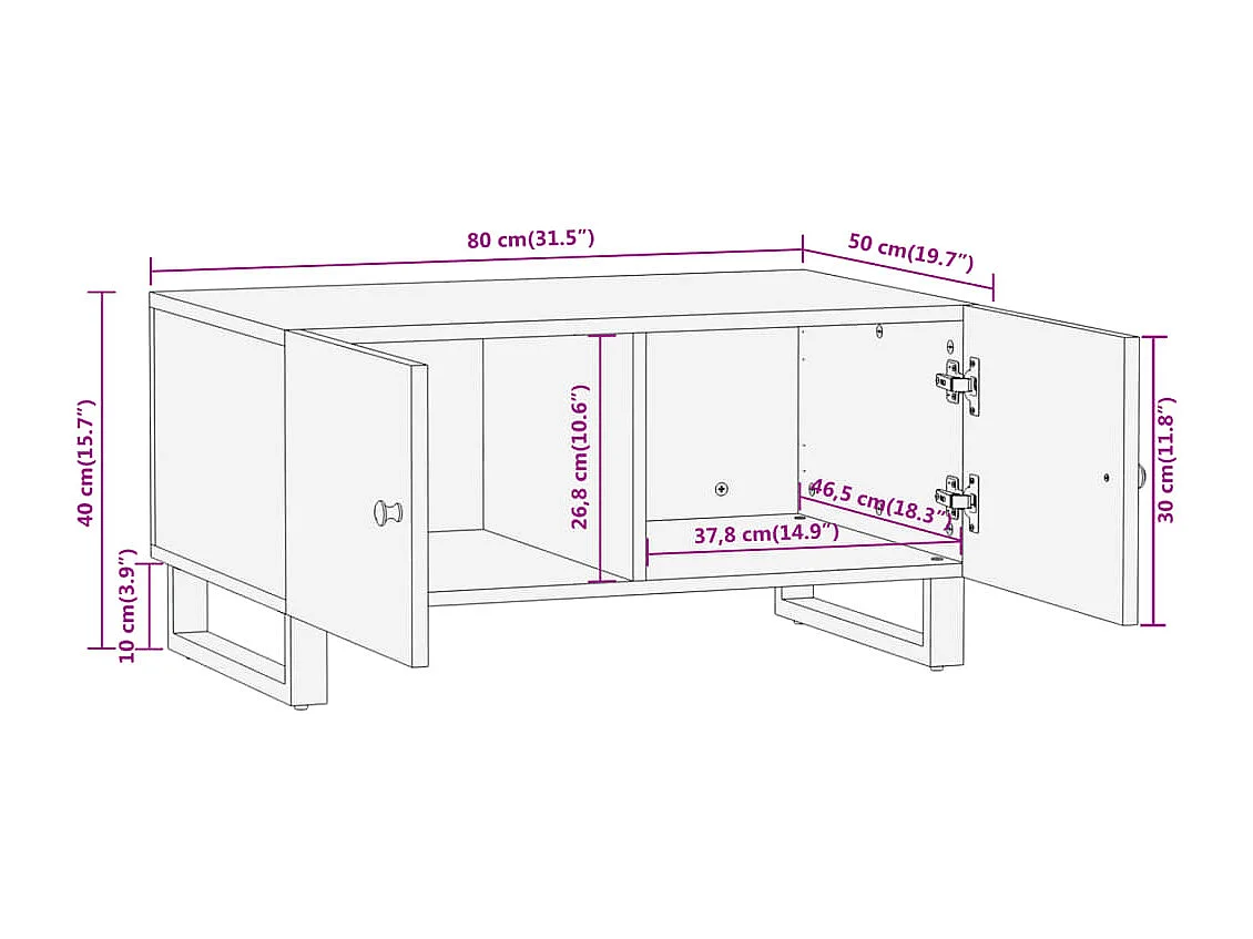 Table basse marron et noir 80x50x40 cm bois de massif manguier