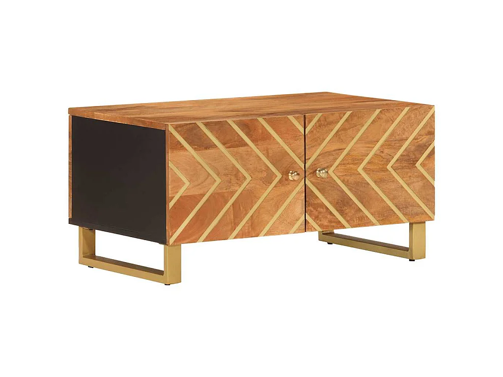 Mesa de centro madera maciza de mango negro marrón 80x50x40 cm