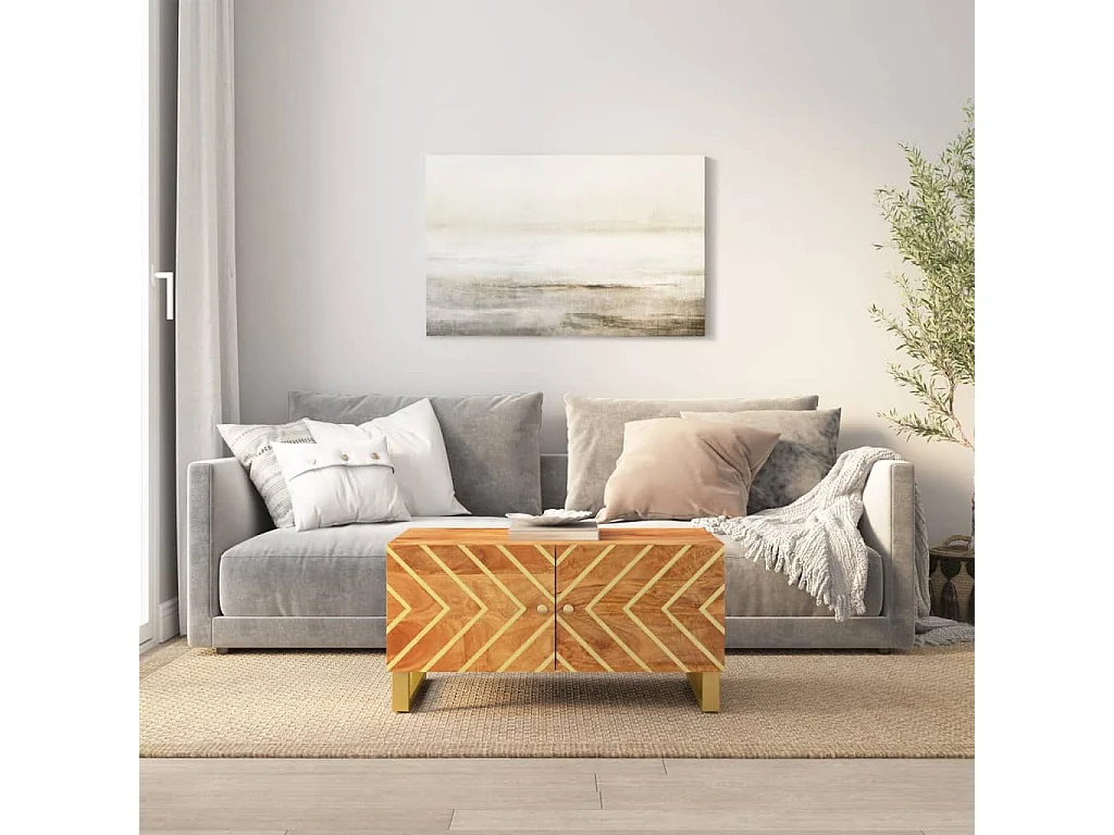 Mesa de centro madera maciza de mango negro marrón 80x50x40 cm