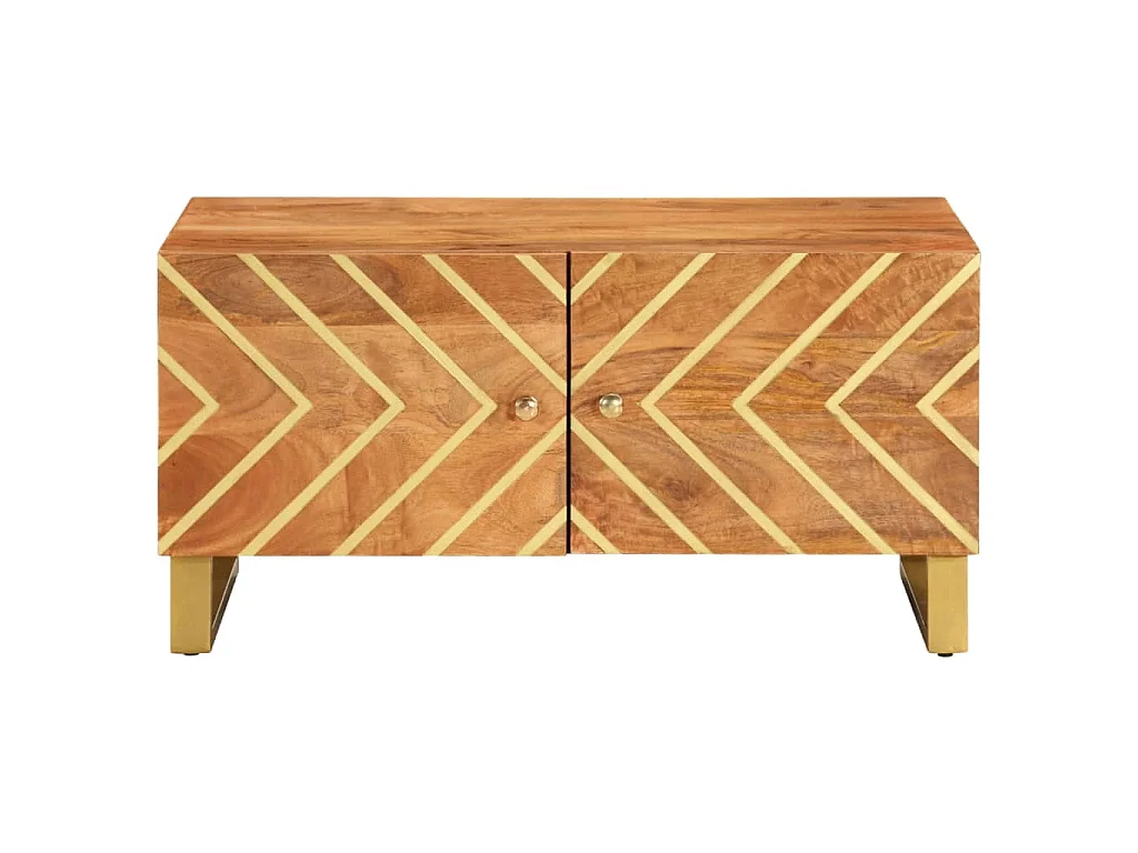 Mesa de centro madera maciza de mango negro marrón 80x50x40 cm