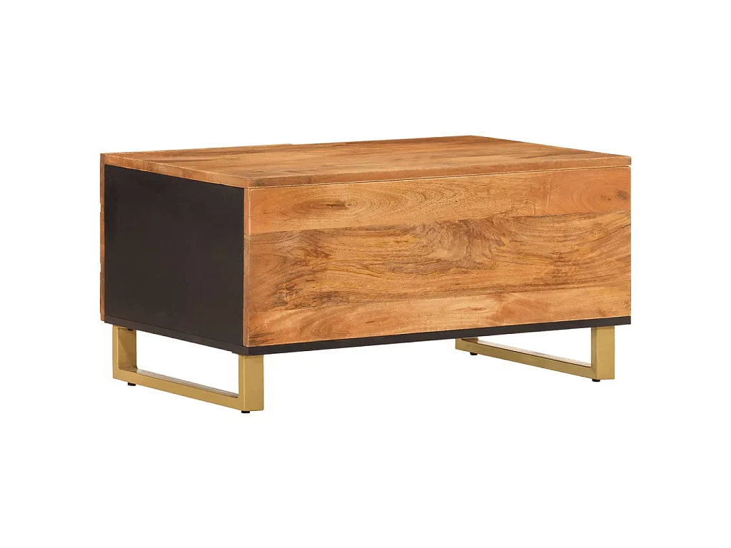 Mesa de centro madera maciza de mango negro marrón 80x50x40 cm