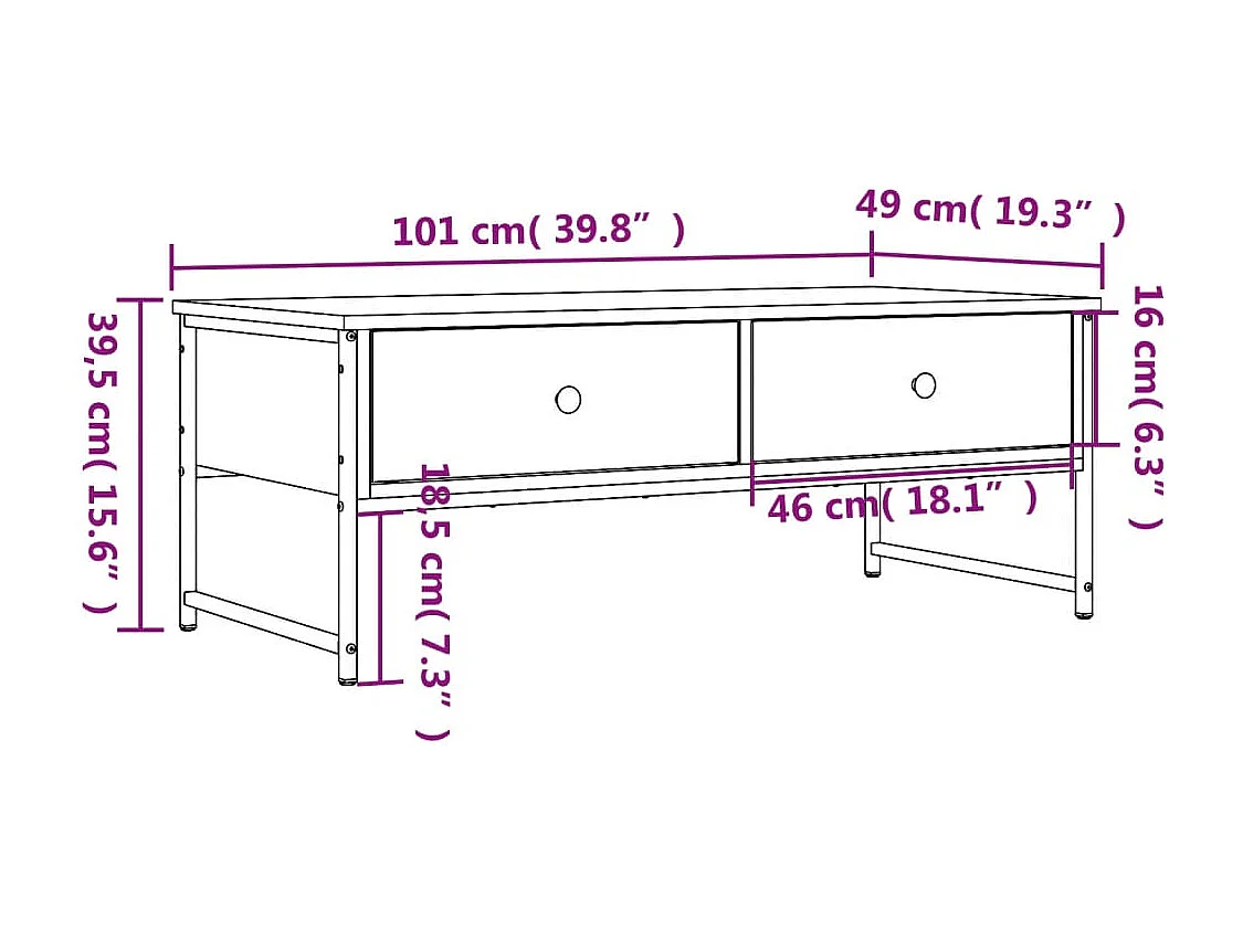 Couchtisch Schwarz 101x49x39,5 cm Holzwerkstoff