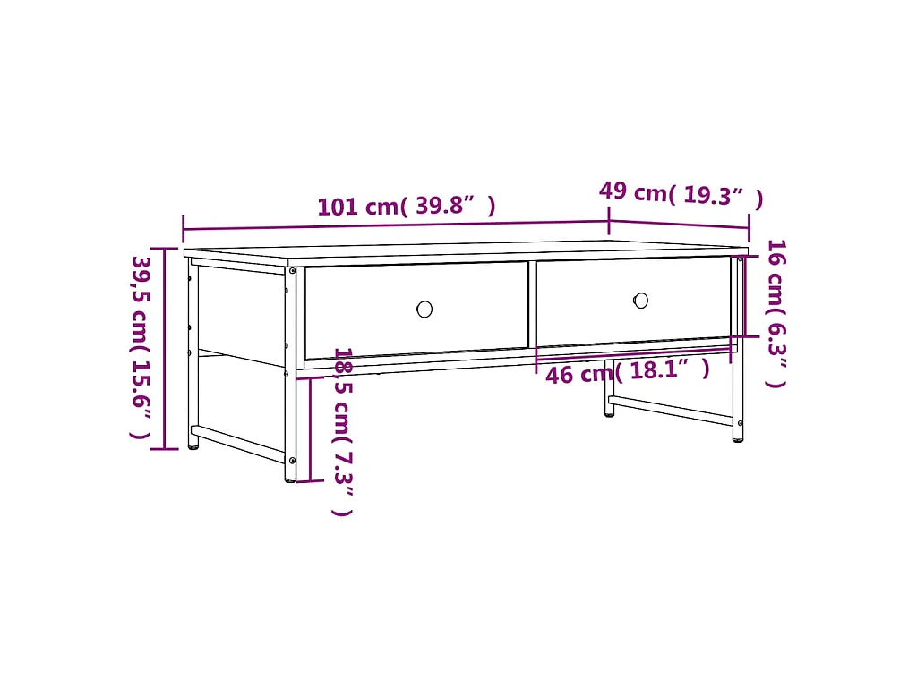 Tavolino da Salotto Nero 101x49x39,5 cm in Legno Multistrato