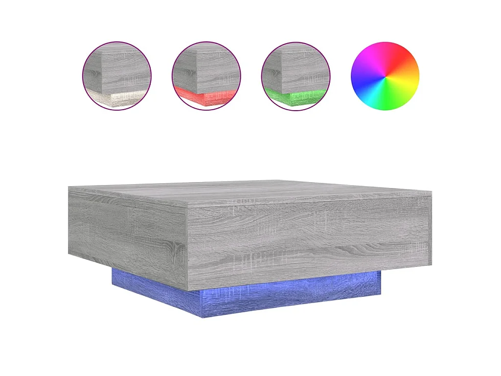 Table basse avec lumières LED sonoma gris 80x80x31 cm