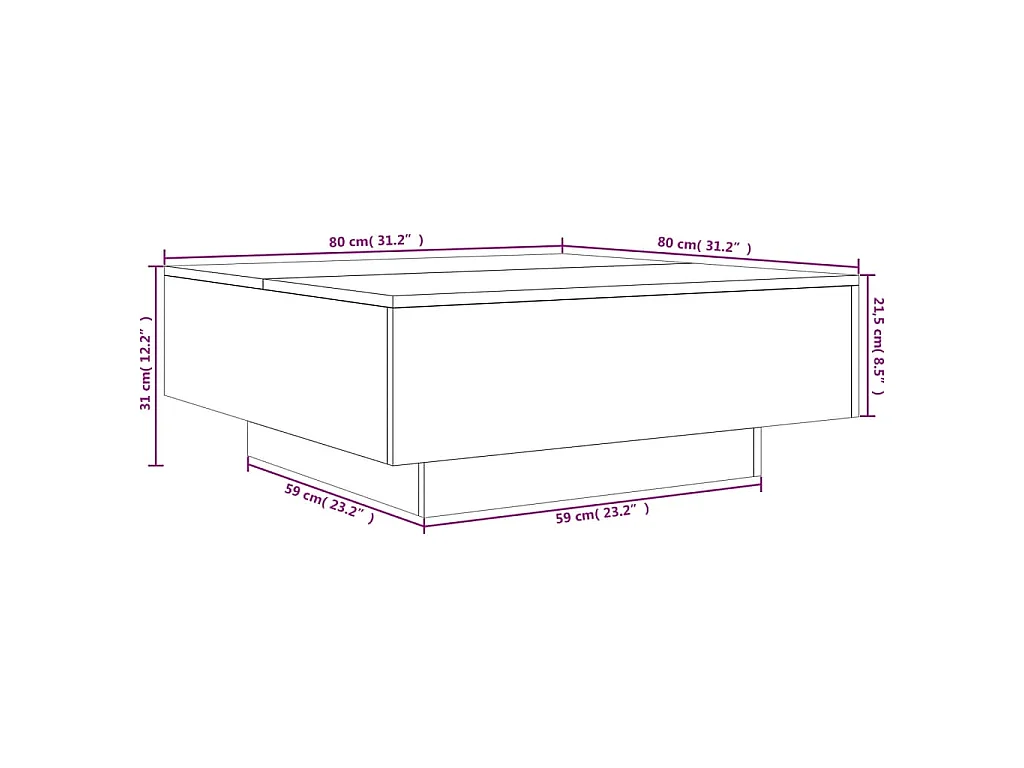 Table basse avec lumières LED sonoma gris 80x80x31 cm