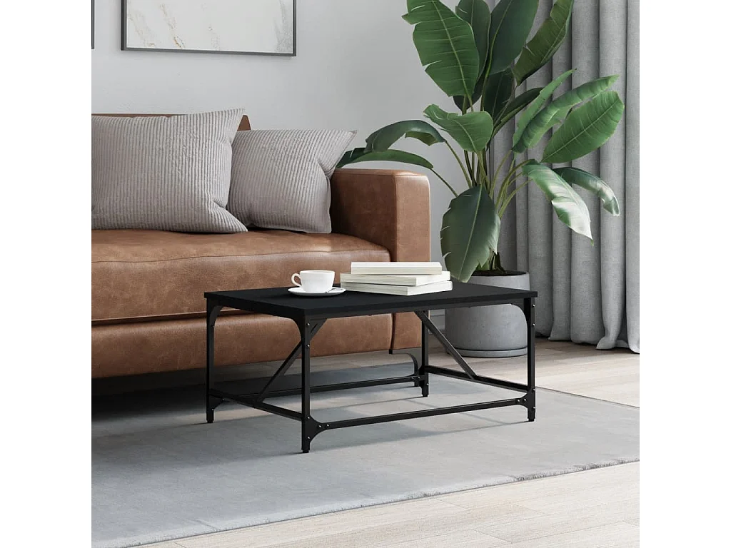 Mesa de centro madera contrachapada negro 75x50x35 cm