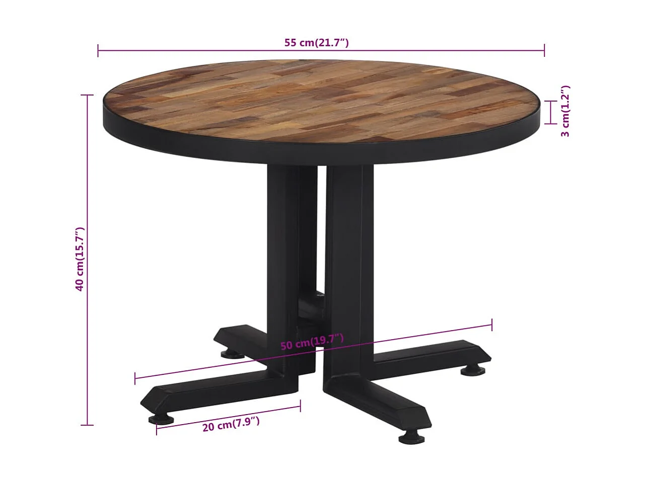Table basse ronde Ø55x40 cm teck de récupération massif