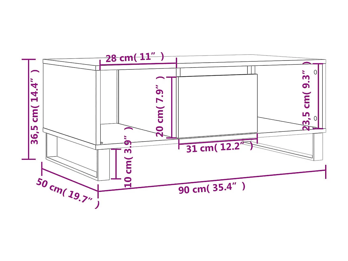 Table basse Sonoma gris 90x50x36,5 cm Bois d'ingénierie