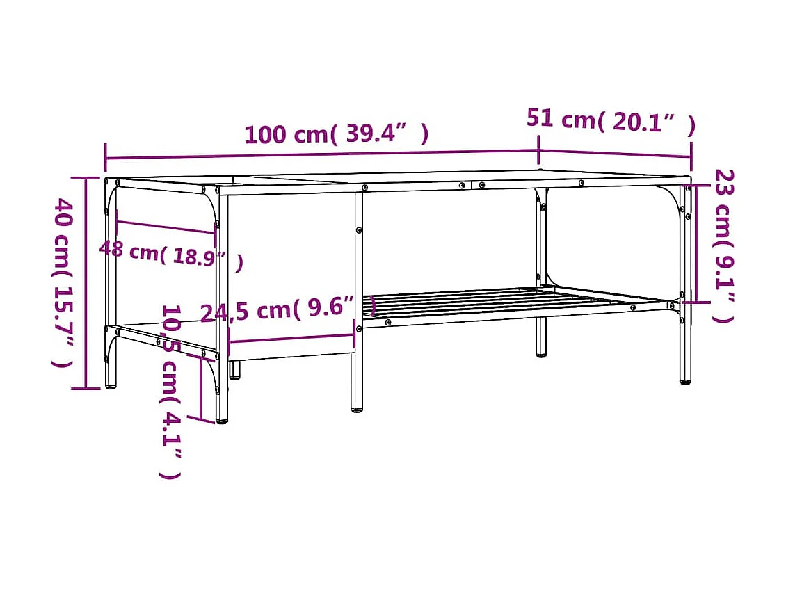 Table basse avec support chêne fumé 100x51x40cm bois ingénierie