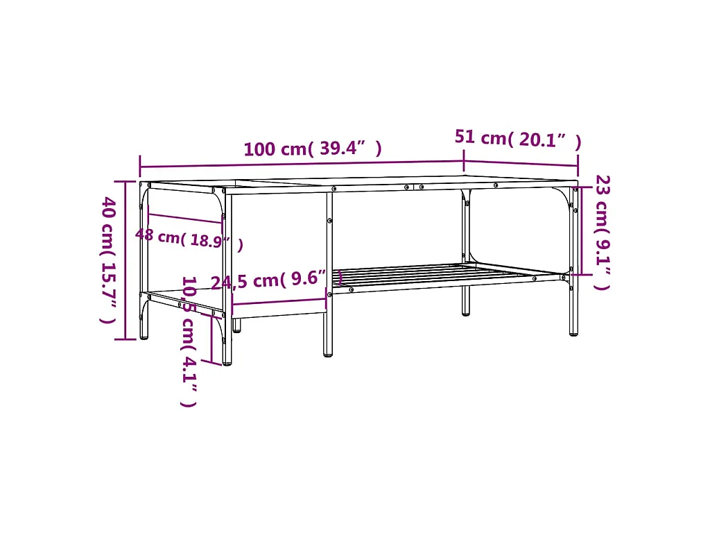 Table basse avec support chêne fumé 100x51x40cm bois ingénierie