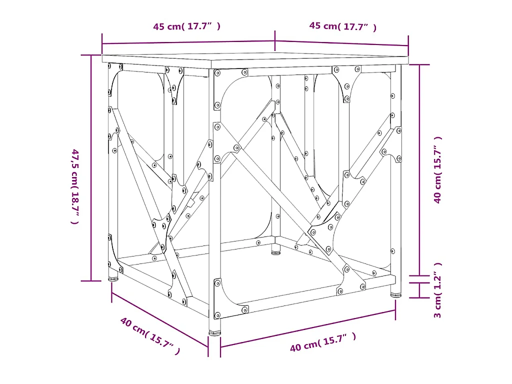 Table basse chêne fumé 45x45x47,5 cm bois d'ingénierie