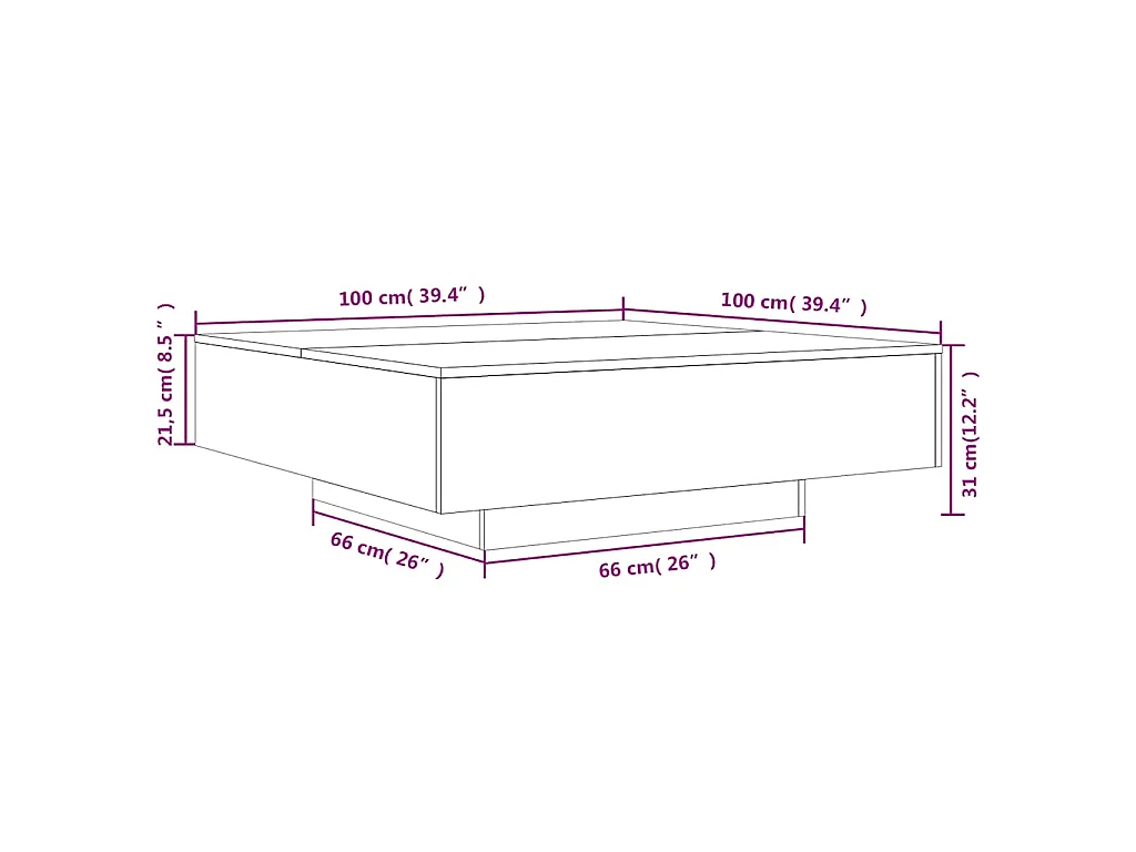 Mesa de centro 100x100x31 cm derivados de madeira cinza-cimento