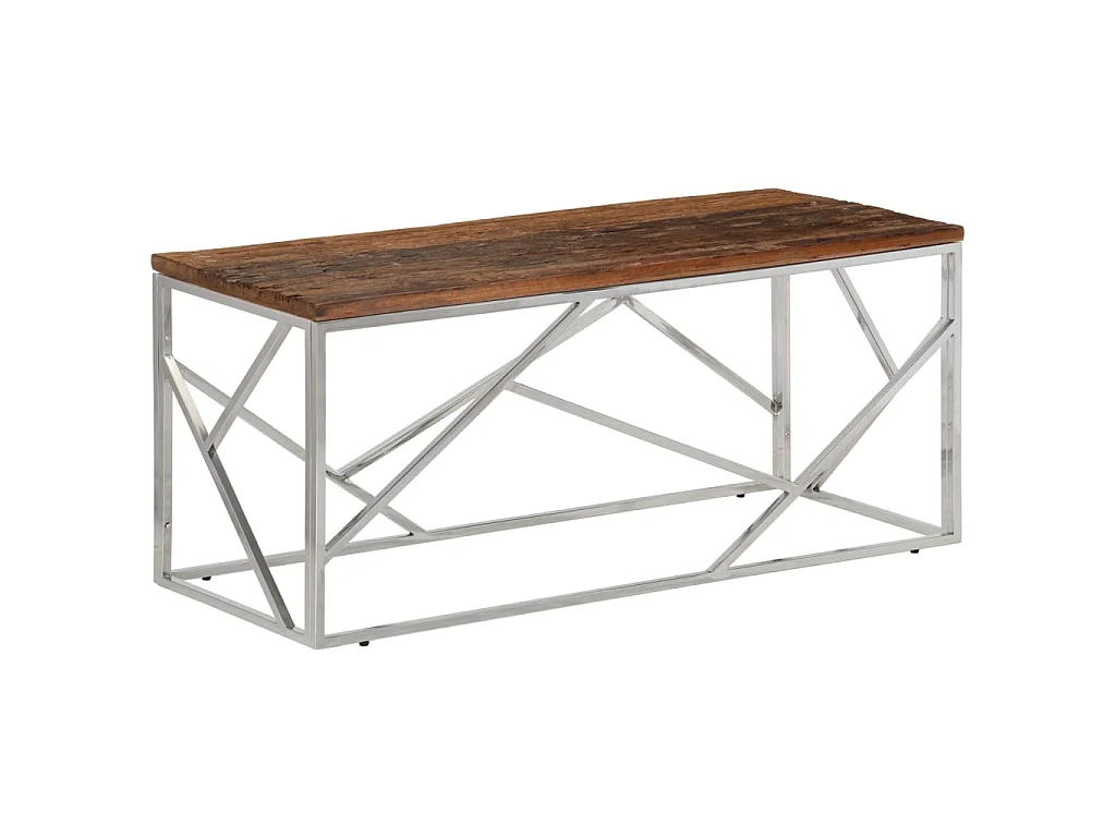 Salontafel roestvrij staal en massief bielshout zilverkleurig