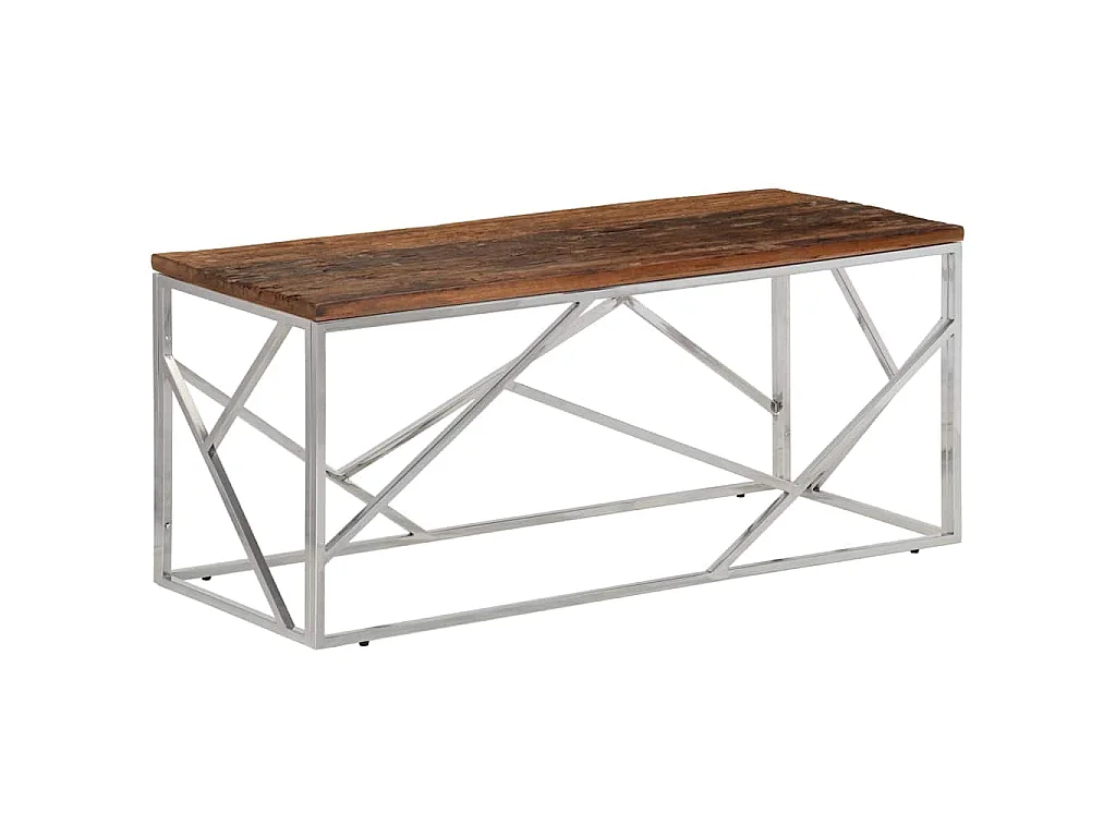 Table basse argenté inox et bois de mélèze massif