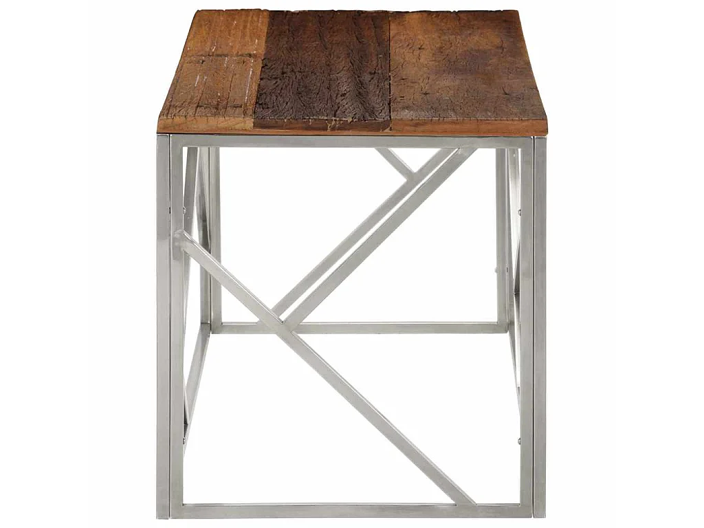 Table basse argenté inox et bois de mélèze massif