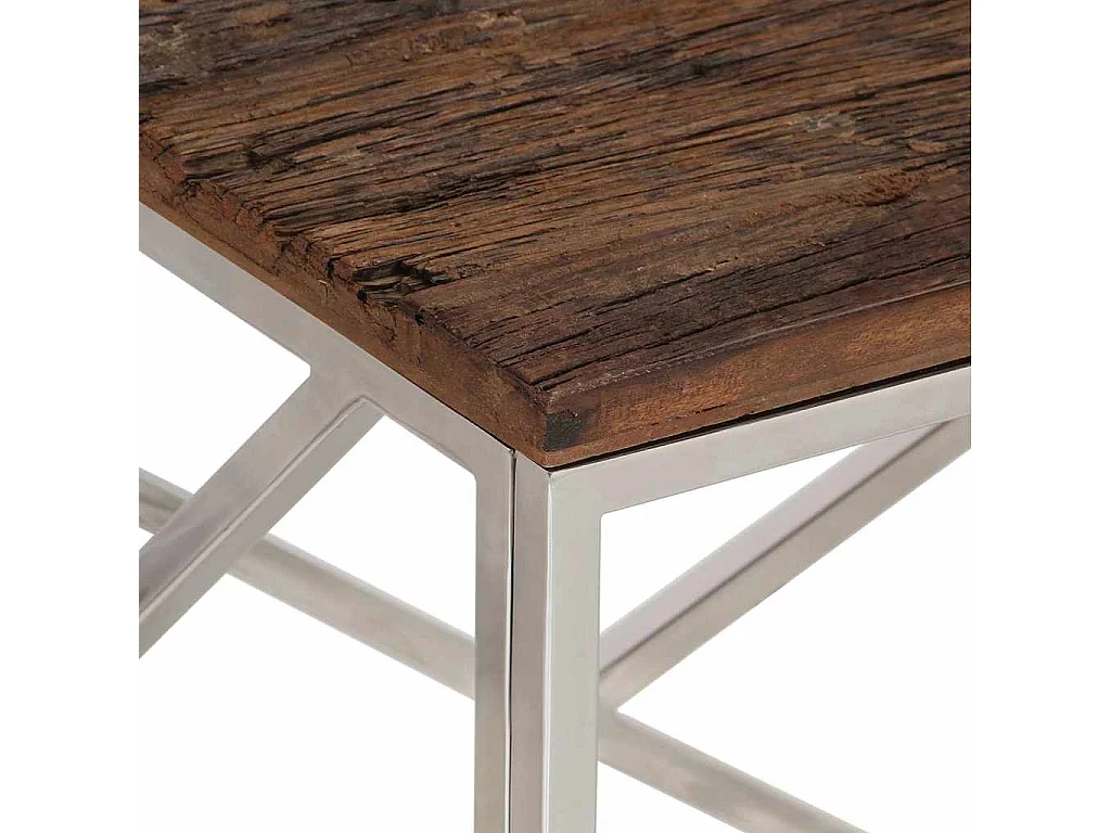 Table basse argenté inox et bois de mélèze massif