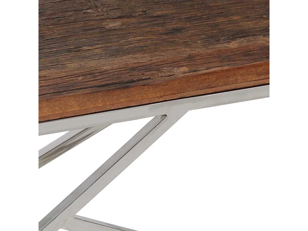 Table basse argenté inox et bois de mélèze massif