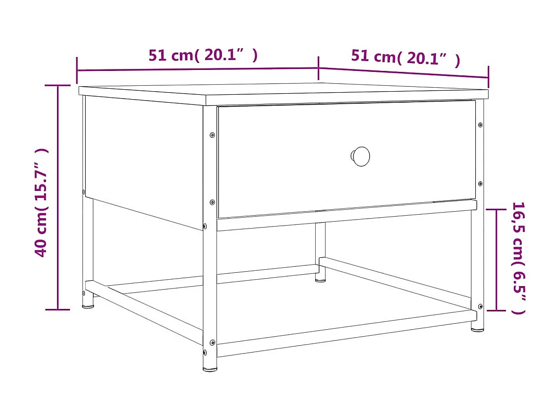 Mesa de centro 51x51x40 cm derivados de madeira carvalho sonoma