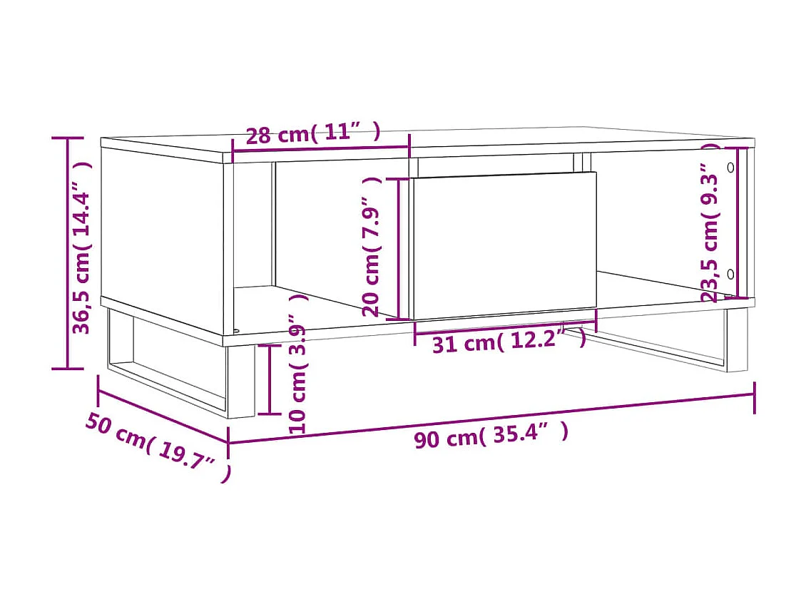 Table basse Noir 90x50x36,5 cm Bois d'ingénierie