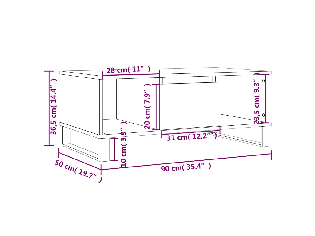 Couchtisch Schwarz 90x50x36,5 cm Holzwerkstoff