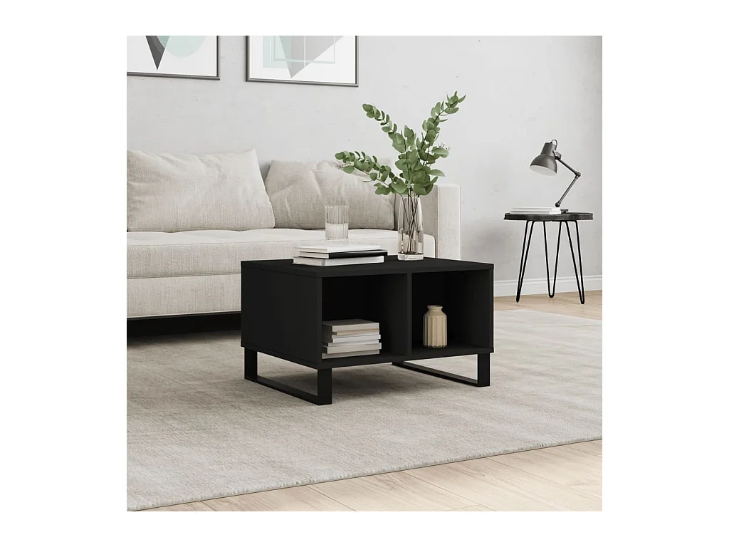 Tavolino da Salotto Nero 60x50x36,5 cm in Legno Multistrato