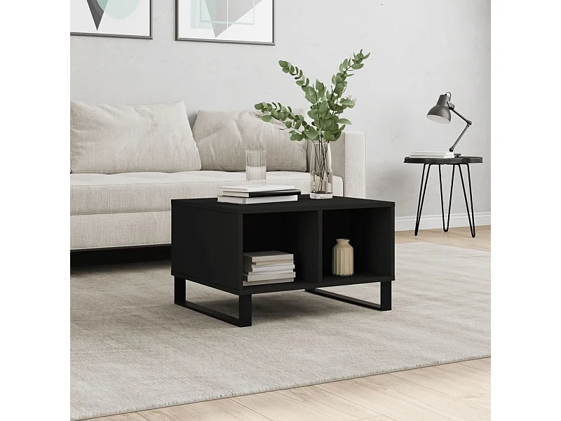 Tavolino da Salotto Nero 60x50x36,5 cm in Legno Multistrato