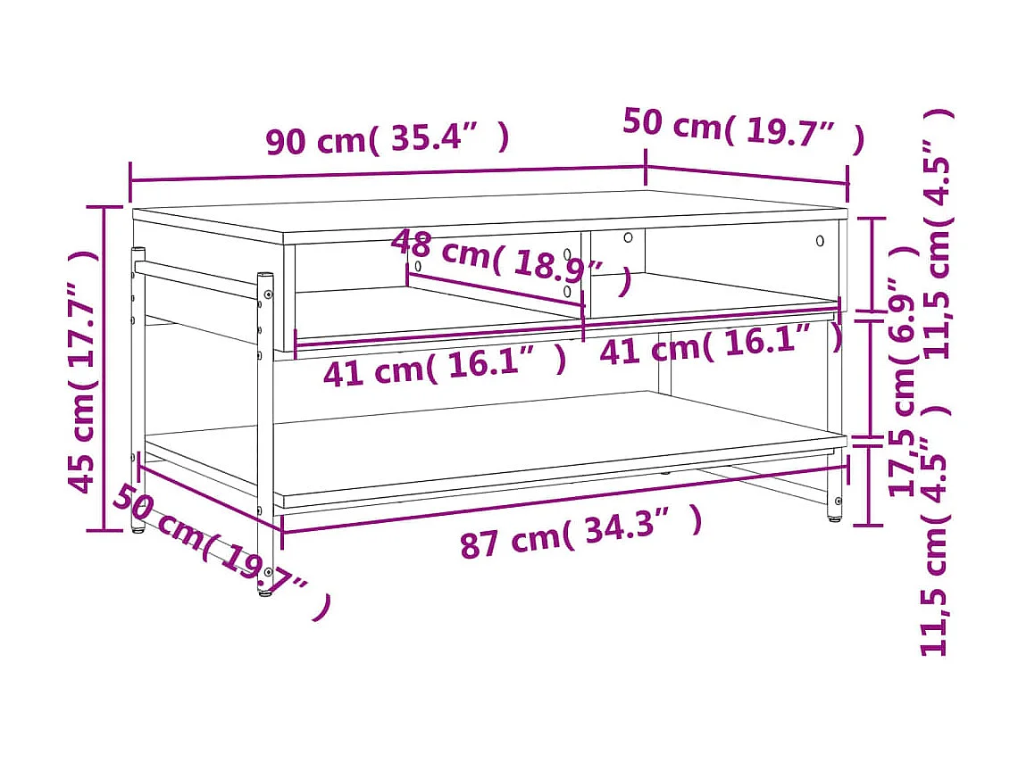 Table basse chêne fumé 90x50x45 cm bois d'ingénierie