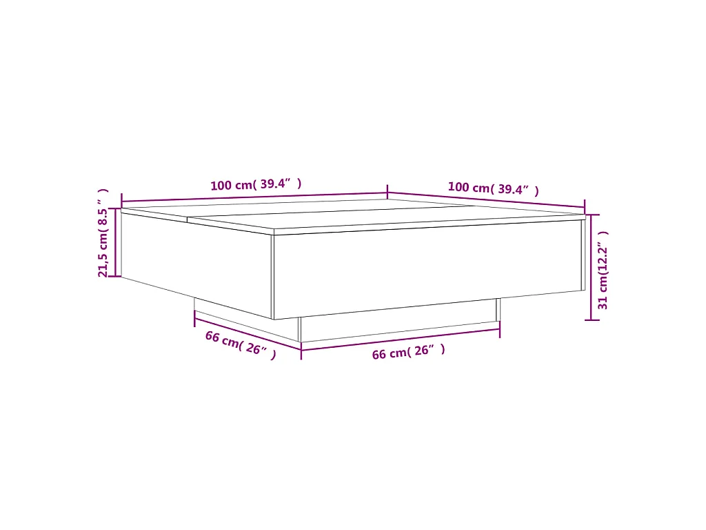 Mesa de centro 100x100x31 cm derivados madeira cinzento sonoma