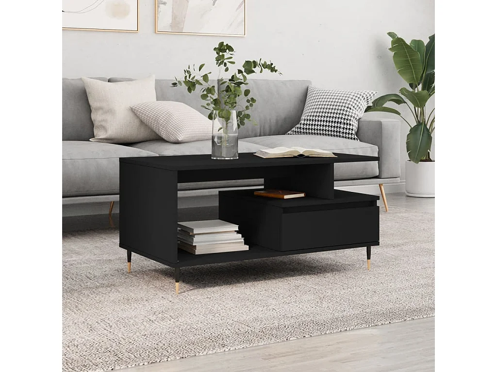 Mesa de centro madera contrachapada negro 90x49x45 cm