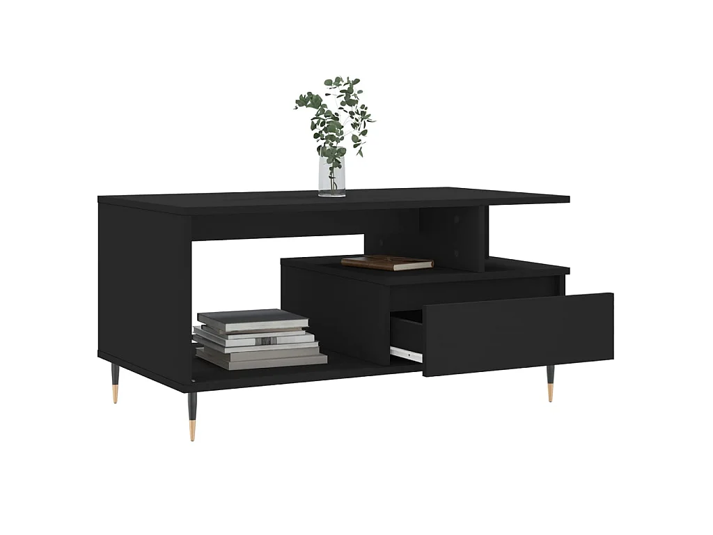 Mesa de centro madera contrachapada negro 90x49x45 cm