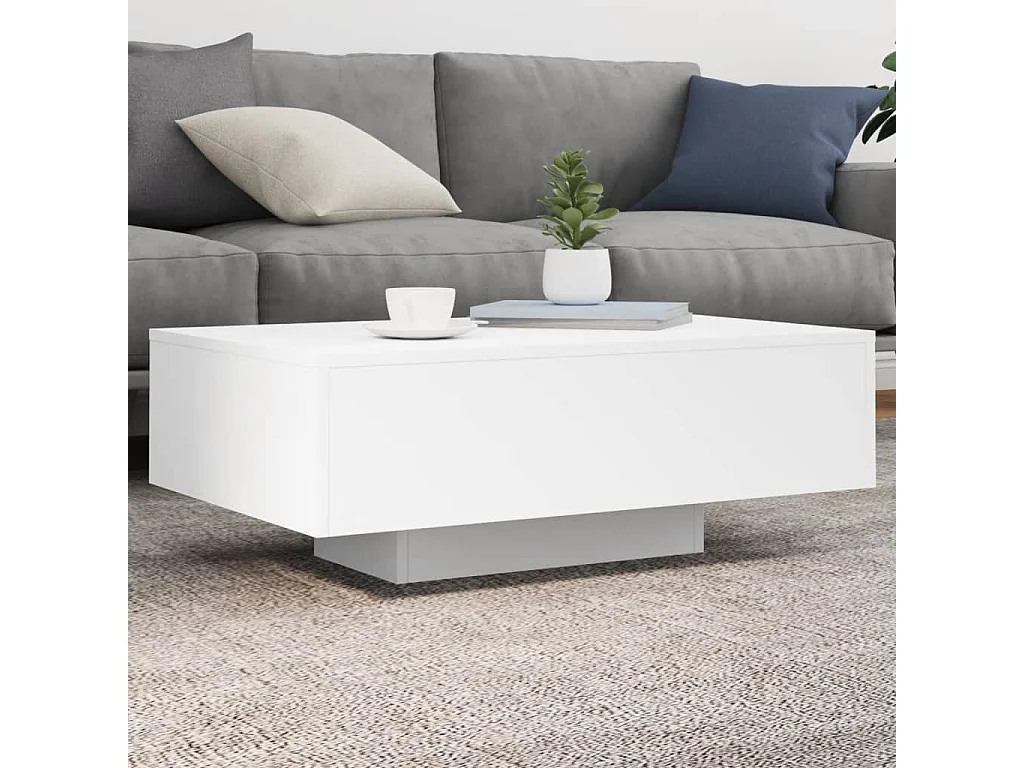 Couchtisch mit LED-Leuchten Weiß 85x55x31 cm