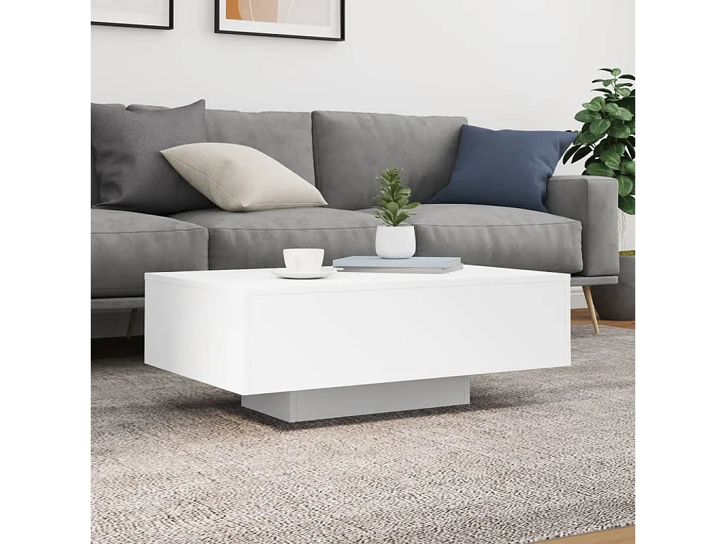 Couchtisch mit LED-Leuchten Weiß 85x55x31 cm