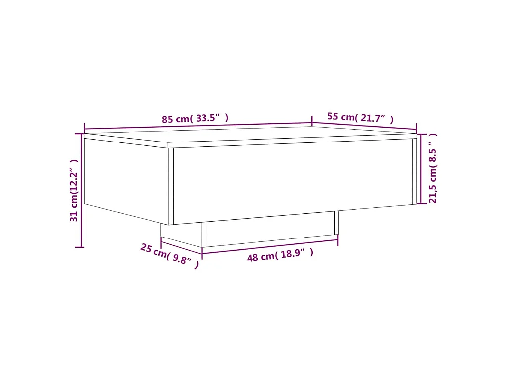 Salontafel met LED-verlichting 85x55x31 cm wit