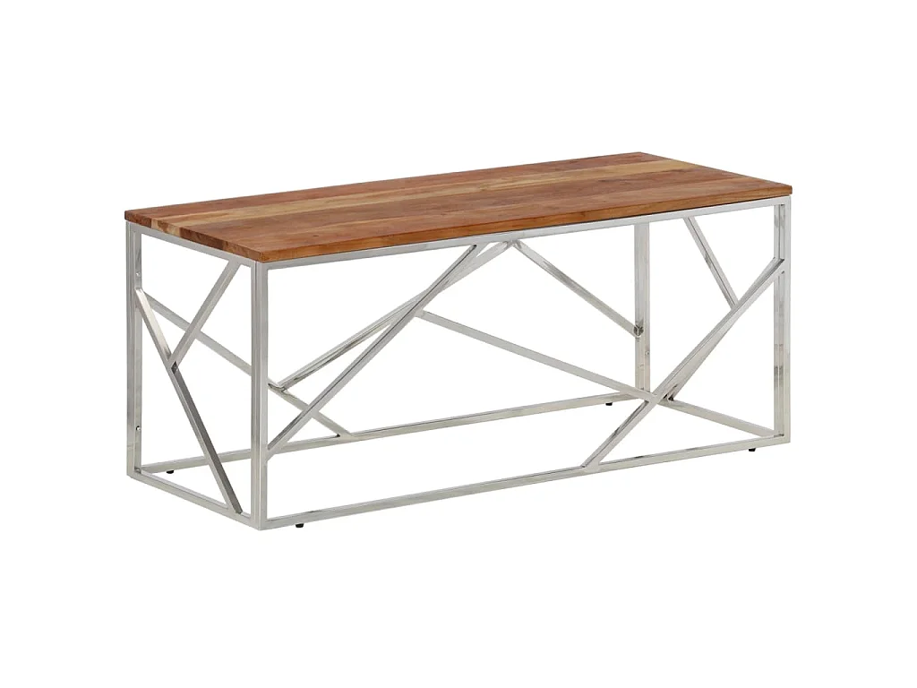 Table basse argenté acier inoxydable et bois massif d'acacia