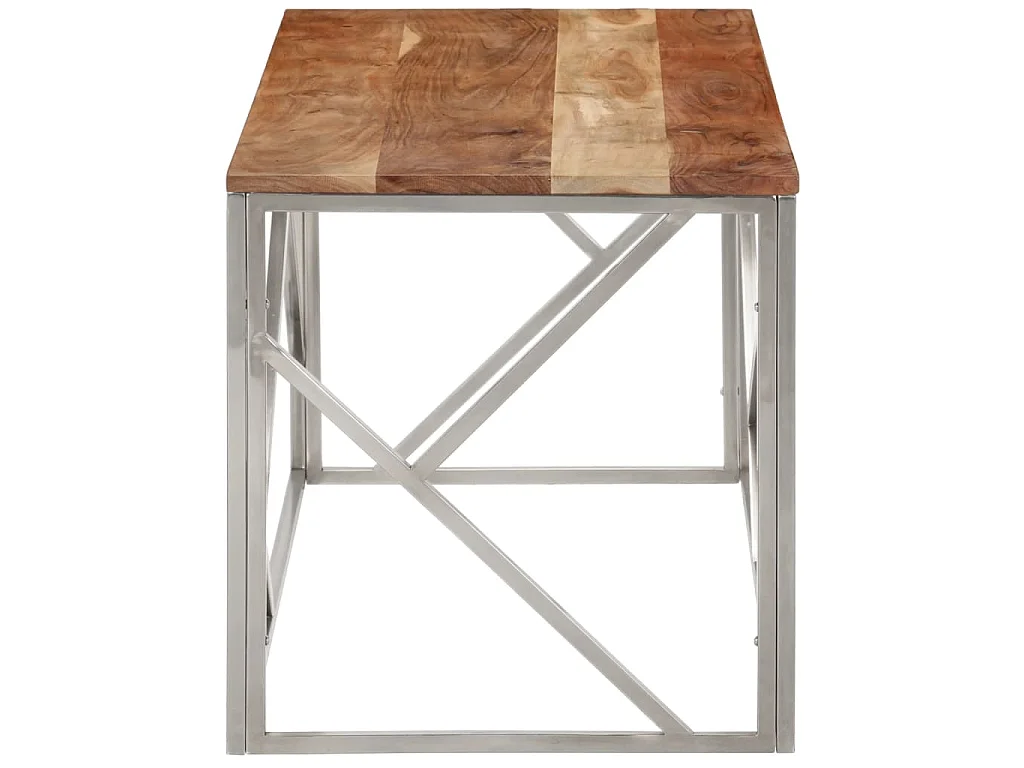 Table basse argenté acier inoxydable et bois massif d'acacia