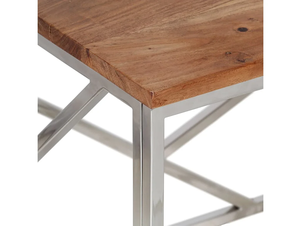 Table basse argenté acier inoxydable et bois massif d'acacia