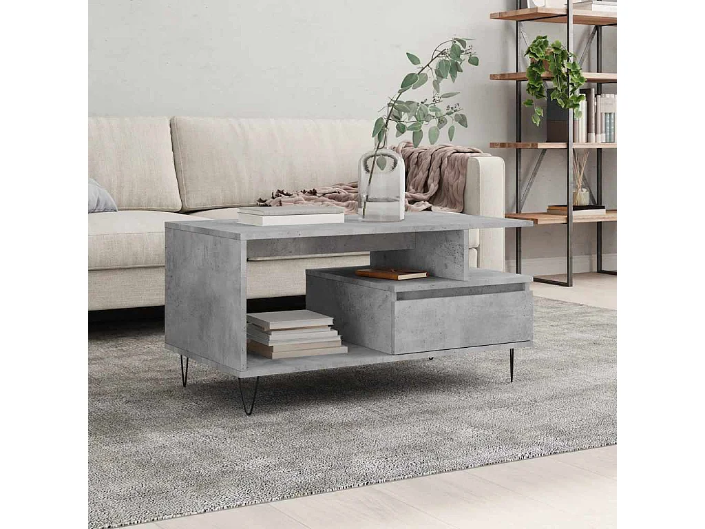 Tavolino Salotto Grigio Cemento 90x49x45 cm Legno Multistrato