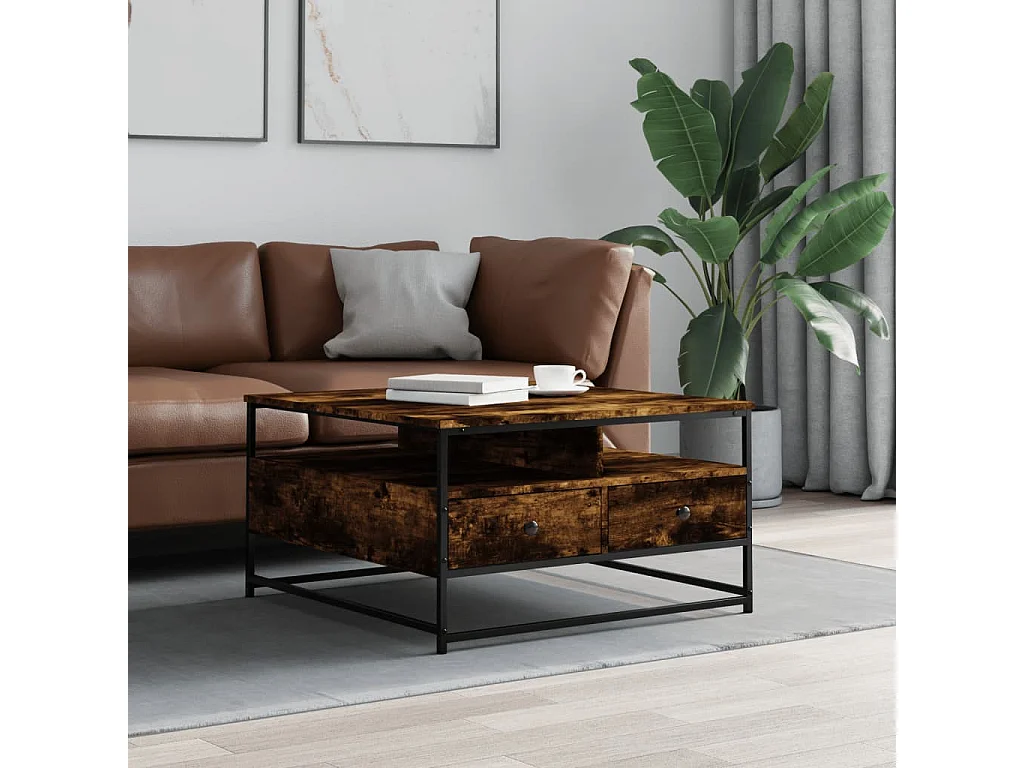 Table basse chêne fumé 80x80x45 cm bois d'ingénierie