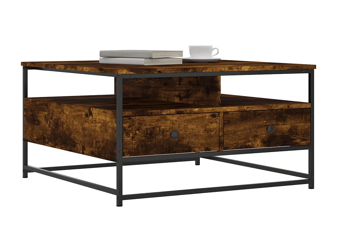 Table basse chêne fumé 80x80x45 cm bois d'ingénierie