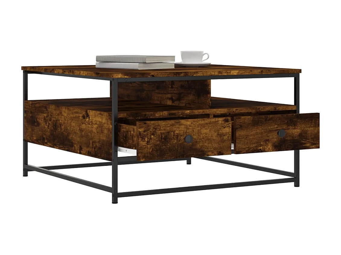 Table basse chêne fumé 80x80x45 cm bois d'ingénierie