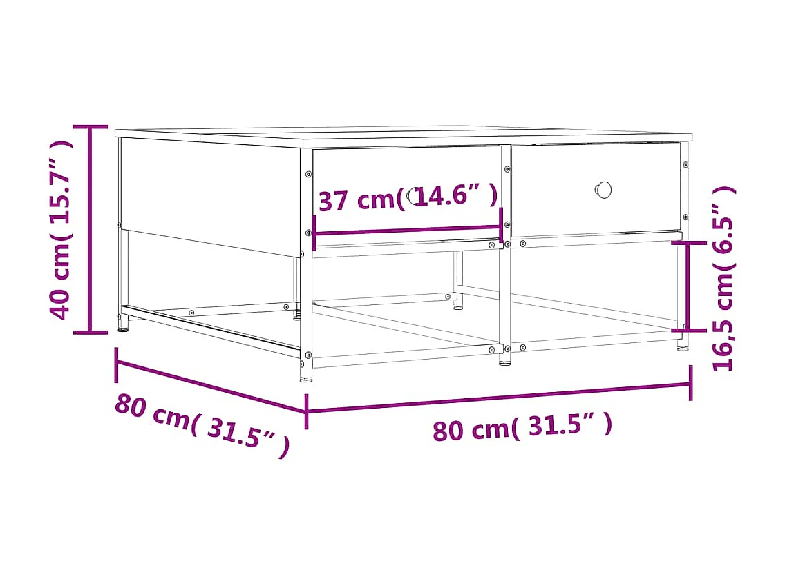 Table basse sonoma gris 80x80x40 cm bois d'ingénierie