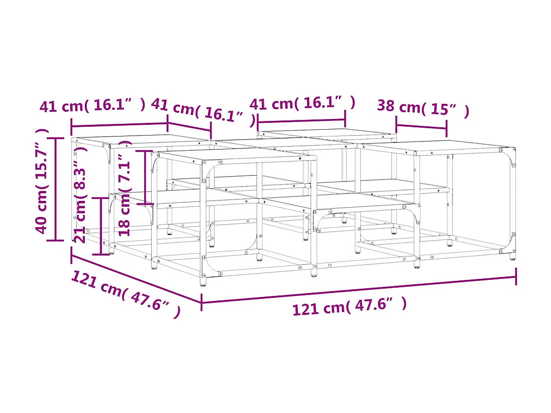 Mesa de centro 121x121x40 cm derivados madeira cinzento sonoma