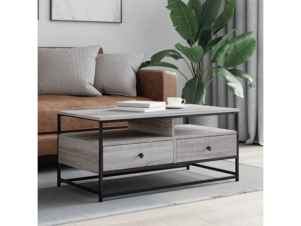 Mesa de centro 100x51x45cm derivados de madeira cinzento sonoma